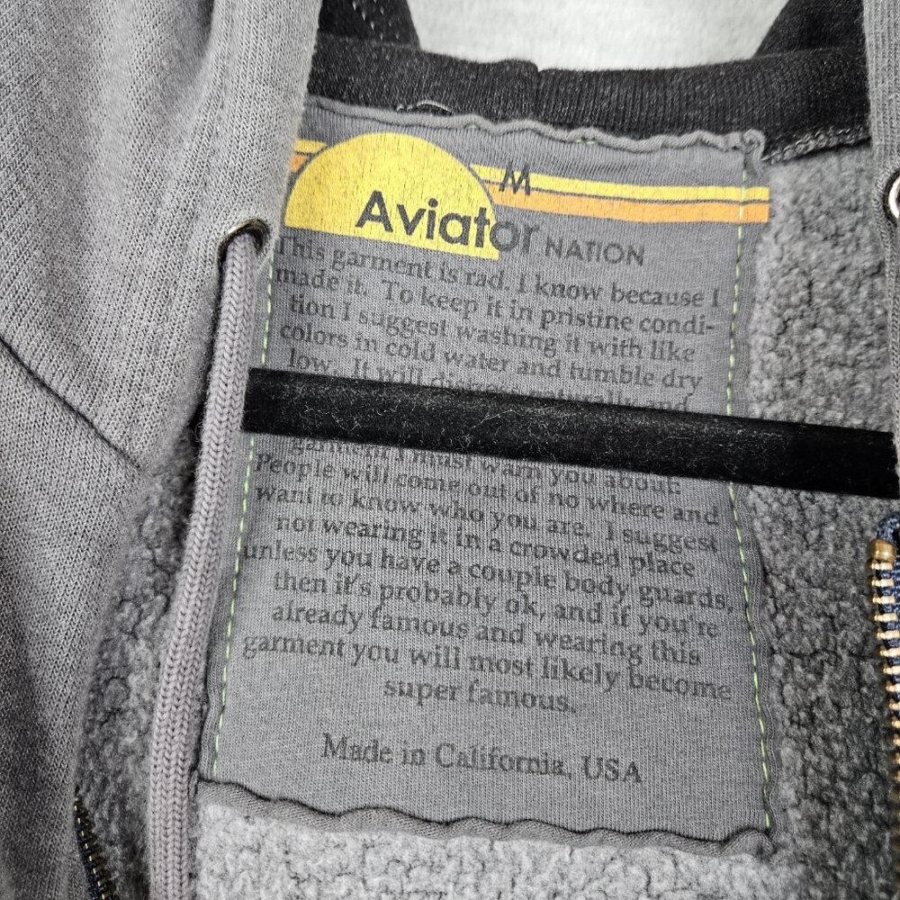 Aviator Nation Pull zip Unisex Adult Grey Hoodie Size M Stains - Picture 5 of 9